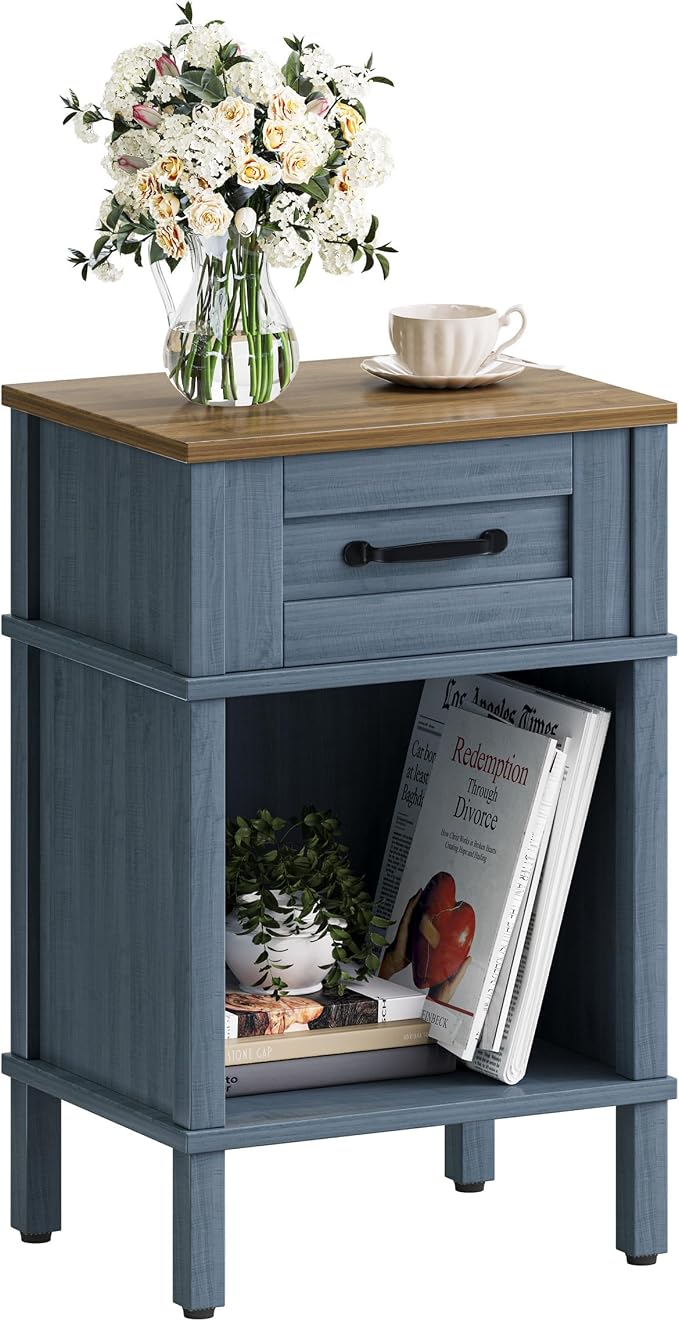Blue Nightstand,Small Night Stand, Farmhouse Night Stands with drawers | Blue End Table Living Room,Wooden Night Stand,Blue Bedside Table,Wooden Nightstand,Farmhouse Side Table with Drawer LET512LR