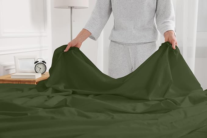 RUVANTI 100% Cotton Percale Sheets Full Size, Chive | Crisp Cooling, Deep Pocket 16", Soft Breathable & Durable, Hotel-Style, 4 Piece Set