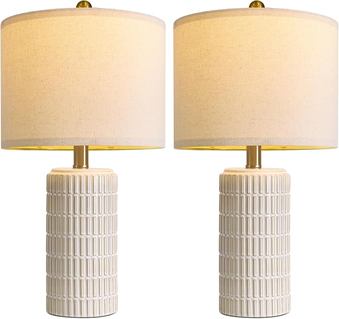 PoKat 20.75" Small Modern Ceramic Table Lamps Set of 2 for Bedroom, White | Bedside Lamps for Nightstands, Farmhouse Home Decor, End Table & Desk Light, Ideal Housewarming New Home Gift for Women Mom