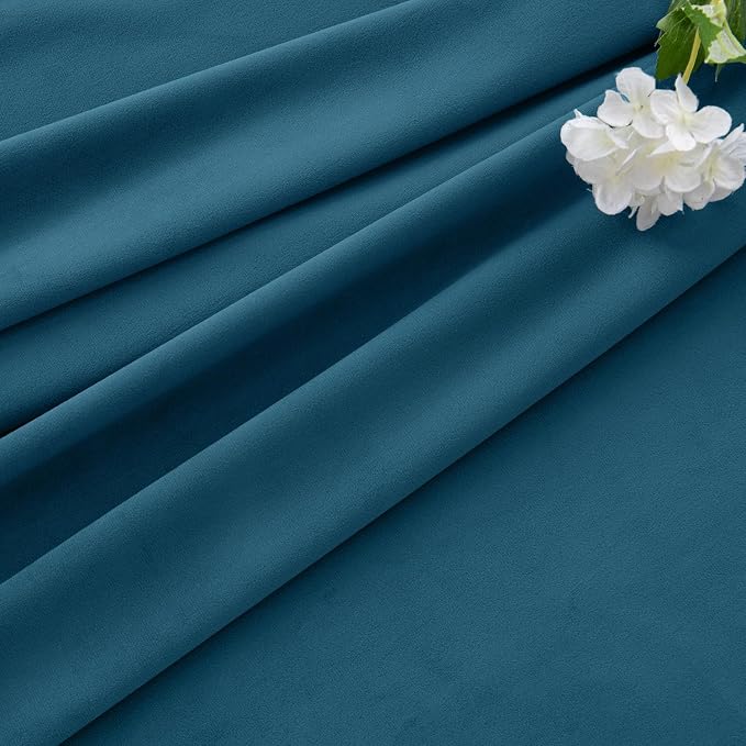 MIULEE Velvet Curtains 50W x 108L 2 Panels Peacock Blue Blackout Curtains | Luxury velvet fabric, pinch pleat design, back tab hooks, thermal insulated, blackout light blocking, for living room bedroom
