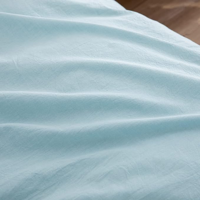 BESTOUCH Cotton Solid Duvet Cover Set Linen Feel Hushed Green King | 100% Washed Cotton, Soft Wrinkle Texture, Hidden Zipper, 8 Ties, Breathable Lightweight Durable Comfy, 3 Pcs No Insert
