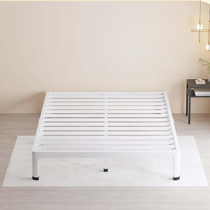 MAF 7 Inch Full Size Metal Platform Bed Frame White with Round Corner Legs | Mattress Slide Stopper, 3000 LBS Heavy Duty Steel Slats Support, Noise Free, No Box Spring Needed, Easy Assembly, Anti-Slip