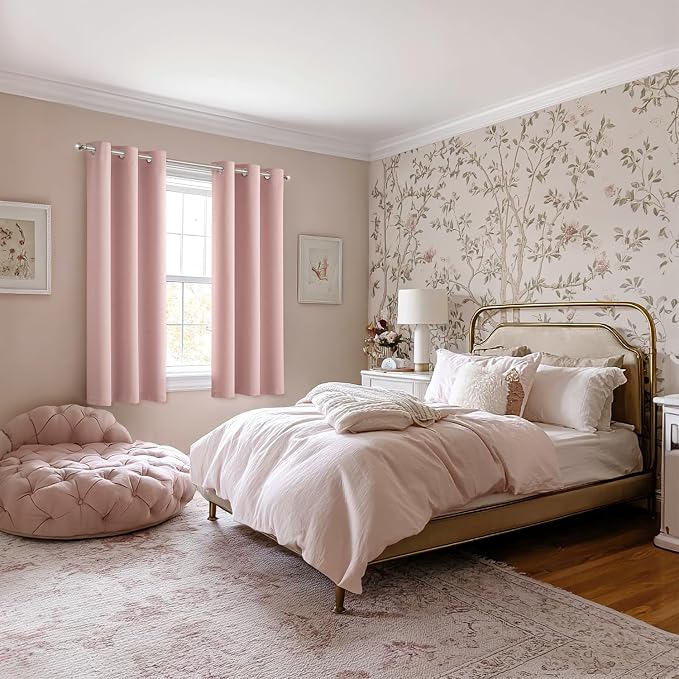 MIULEE Blackout Curtains for Bedroom 2 Panels 40 x 64 Inch Long Pink | Thermal Insulated, Living Room Darkening Grommet Drapes, Noise Reducing, Light Blocking Window Treatments