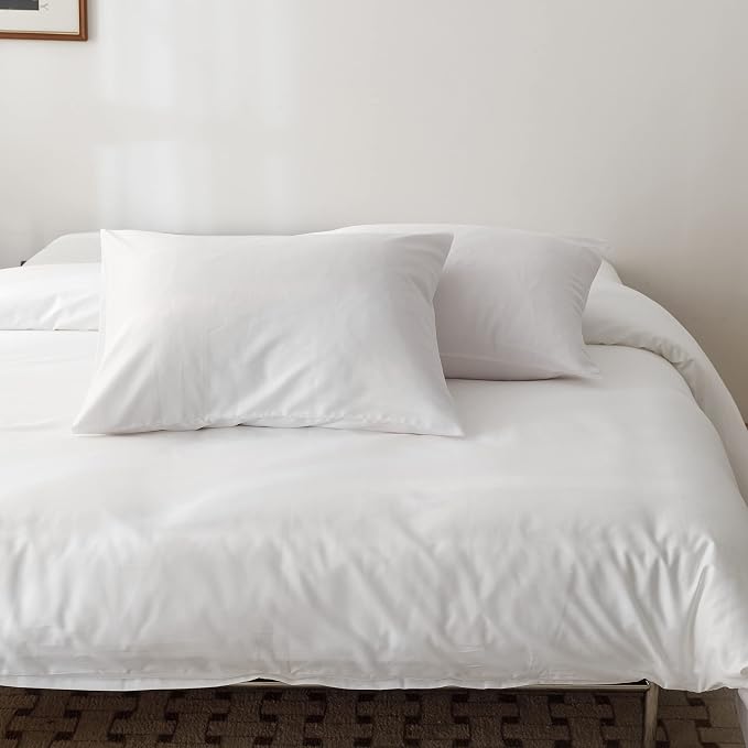 HeimenAogo Egyptian Cotton Duvet Cover Full Size Sateen Weave, Silky Soft and Breathable Bedding Set with Zipper Closure, Long Staple Cotton Bed Linen Pure White 3Pcs (80"×90")
