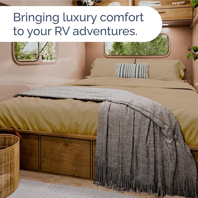 Short Queen Size 4 Piece Bed Sheet Set - RV Short Queen - Heathered Tan | Ultra-Soft, Breathable & Cooling Bed Sheets Set with Deep Pockets, Hotel Luxury Bedding for Women & Men, Wrinkle & Fade Free
