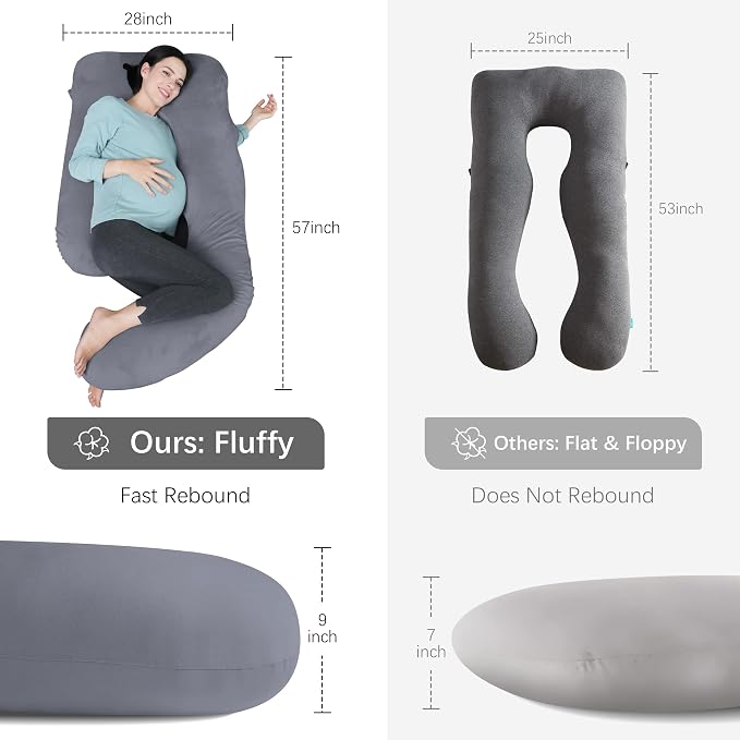 MOON PARK Pregnancy Pillows for Sleeping - U Shaped Full Body Maternity Pillow with Removable Cover - Support for Back, Legs, Belly, Hips - 57 Inch Pregnancy Pillow for Women - Dark Grey