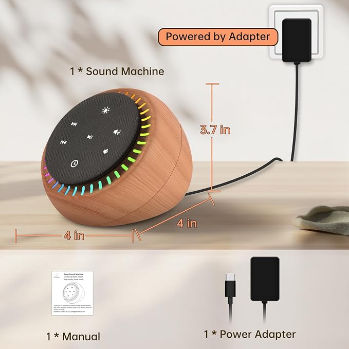 DreamSky Sound Machine for Sleep, White Noise for Sleeping Adults & Baby | Brown Noise Fan for Office Privacy & Noise Canceling, 26 Sounds & RGB Night Light, USB-C Powered for Home Travel