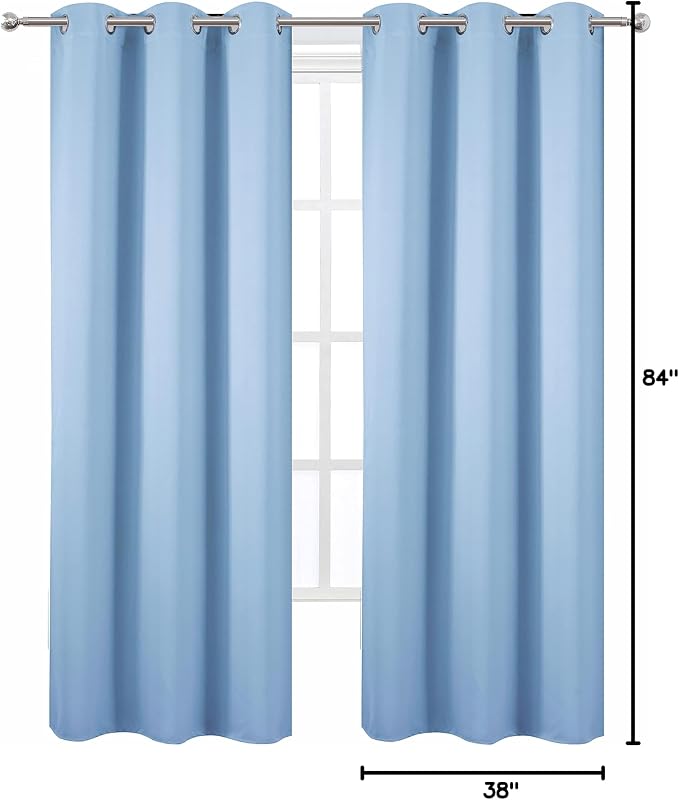 Sky Blue Thermal Blackout Curtains/38 x 84 Inch/Set of 2 Panels Room Darkening Curtains for Bedroom