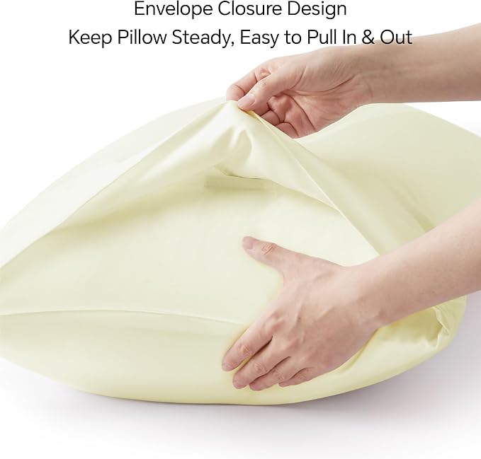 BEDELITE Cooling Pillow Cases Queen 2Pcs, Rayon Made from Bamboo, Cream | Cooling and Breathable Pillow Cover for Hot Sleepers & Night Sweats, Silky Soft Cozy, Envelope Closure, 20"x30"