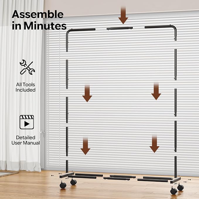Simple Trending Clothing Rack, Portable Garment Rack, Clothes Rack, Black | Metal Frame, Bottom Shelf, 360° Lockable Wheels, Anti-Slip Stoppers, Bedroom, Laundry Room