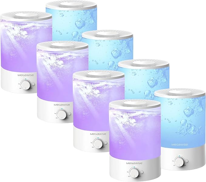 Megawise Cool Mist Humidifier | 8 Pack of 3.5L Capacity Top Refill for Nursery, Bedroom, Home and Office + Super Quiet Ultrasonic Vaporizer.