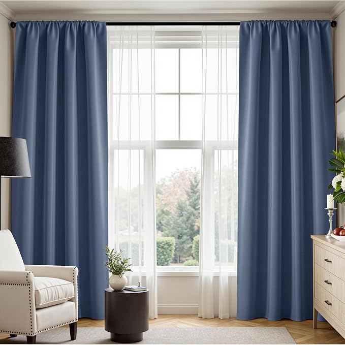 PONY DANCE Stone Blue Blackout Curtains for Living Room,Room Darkening Heat & Draft Block Window Drapes Privacy Backdrops for Home Office, W42 x L80 inch, 2 Panel