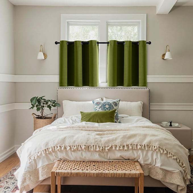 MIULEE Blackout Curtains for Bedroom 2 Panel 40"x36" Long Light Olive Green | Thermal Insulated, Living Room Darkening Grommet Drapes, Noise Reducing, Light Blocking Window Treatments