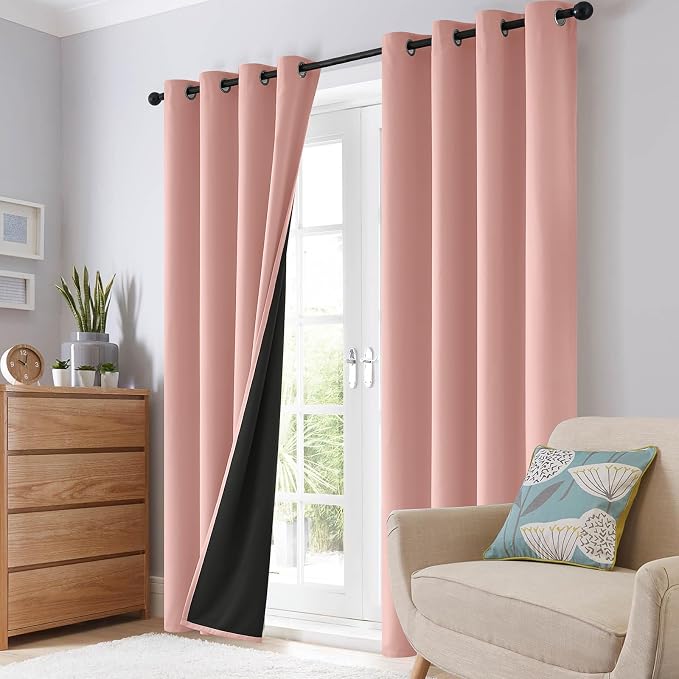 SimpleHome Peach Pink 100% Blackout Curtains Room Darkening Living Room 63 | Curtains for Bedroom,Thermal Insulated Grommet Window Drapes,Curtains for Living Room with Black Back,38 x 63 Inch,2 Panels