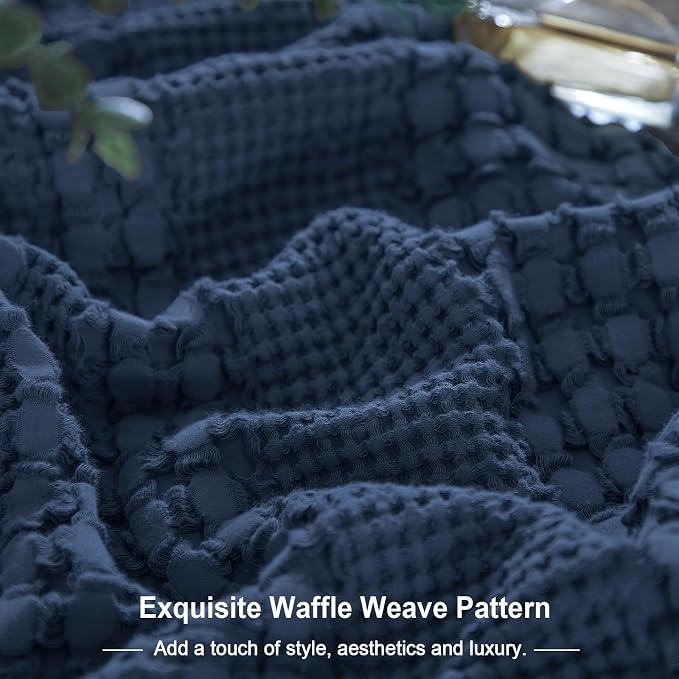PHF 100% Cotton Waffle Pillow Shams King Size, 2 Pack 20" x 36" Soft Skin-Friendly Pillowcases, No Filling, Aesthetic Woven and Breathable Waffle Weave Pillow Case Covers for Bed, Blue Sapphire