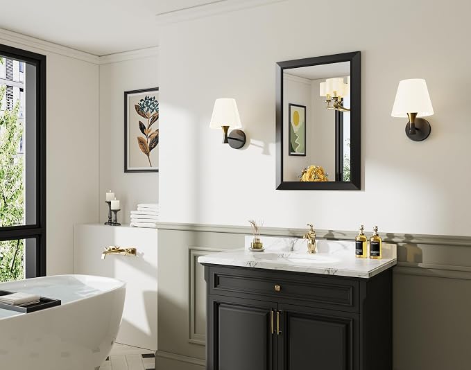 Black Metal Framed Bathroom Wall Mirror, 20x30 Inch | Anti-rust, HD tempered glass, for bathroom vanity, bedroom, living room, horizontal or vertical mount