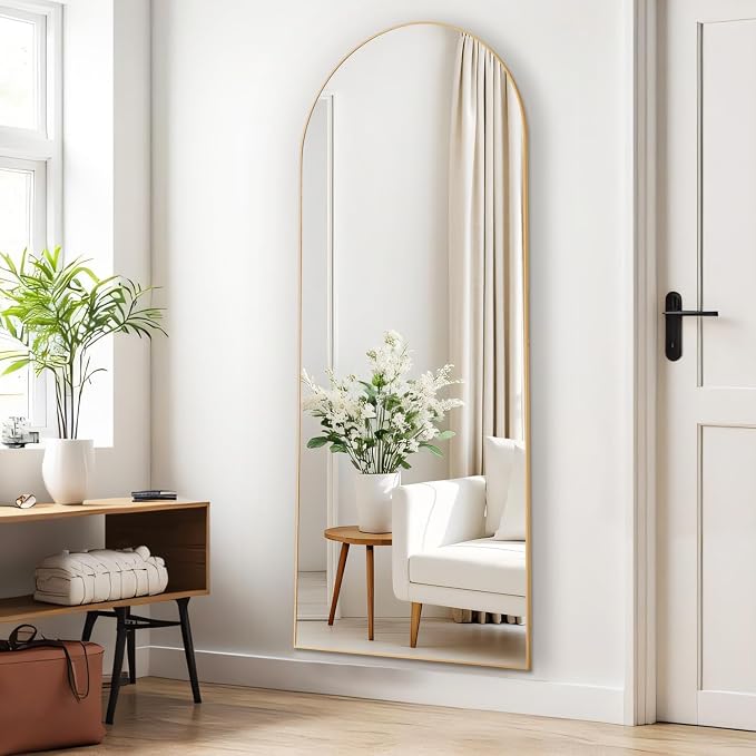 21"x64" Arched Mirror Full Length, Upgraded Body Wall Mirrors | Shatter-Proof Glass, Floor Standing, Hanging or Leaning, Tall Mirror with Stand Aluminum Alloy Frame for Bedroom, Gold
