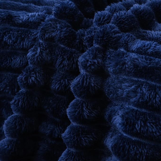 Navy Blue Fleece Throw Blanket 50”×60” for Couch Sofa Livingroom | Super Soft Cozy Plush Microfiber Flannel Bed Blanket Striped Design Lightweight Home Decor Gifts for Adults Mom Women