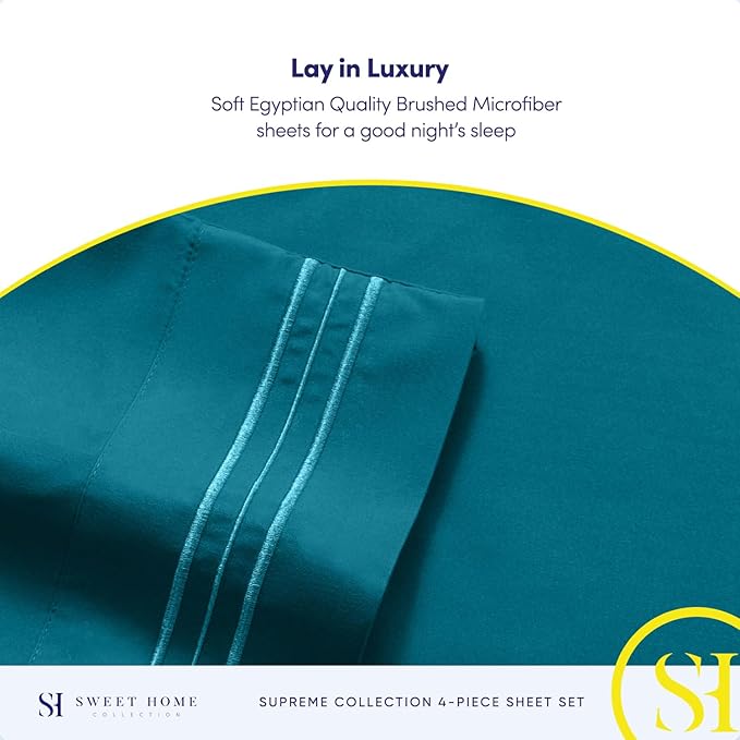 California King Sheet Sets - Breathable Luxury Sheets with Full Elastic & Secure Corner Straps Built In - 1800 Supreme Collection Deep Pocket Bedding, Sheet Set, EXTRA DEEP pocket - Cal King, Teal