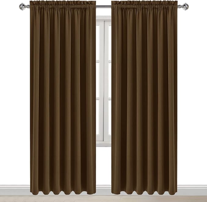 DWCN Wide Blackout Curtains for Bedroom Living Room 70 x 84 Inch Long Brown | Room Darkening, Thermal Insulated, Light Blocking, Rod Pocket Drapes, Noise Reducing Window Treatments