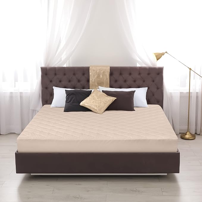 Quilted Fitted Mattress Pad, King Mattress Protector Topper with Deep Pocket Stretches up to 16 Inches, Machine Washable Mattress Cover by Utopia Bedding (Beige) | Soft Breathable Fitted Mattress Cover, Noiseless, Deep Pockets & Machine Washable for Ho...