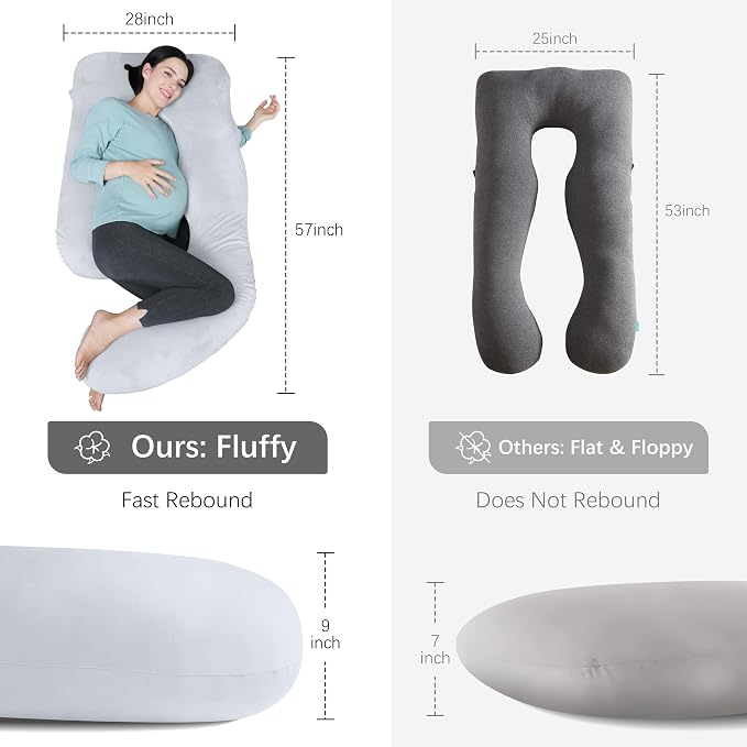 MOON PARK Pregnancy Pillows for Sleeping - U Shaped Full Body Maternity Pillow with Removable Cover - Support for Back, Legs, Belly, Hips - 57 Inch Pregnancy Pillow for Women - Light Grey