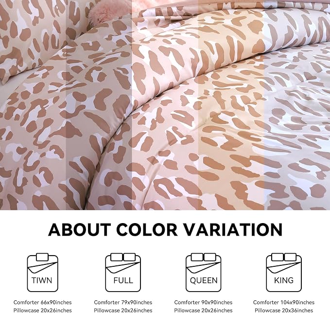 Cheetah Print Comforter Set Queen, Luxury Leopard Print Bedding, Beige | Soft Microfiber Animal Bedding Set with 2 Breathable Pillowcases, Faux Fur Texture, for an All-Season Comforter