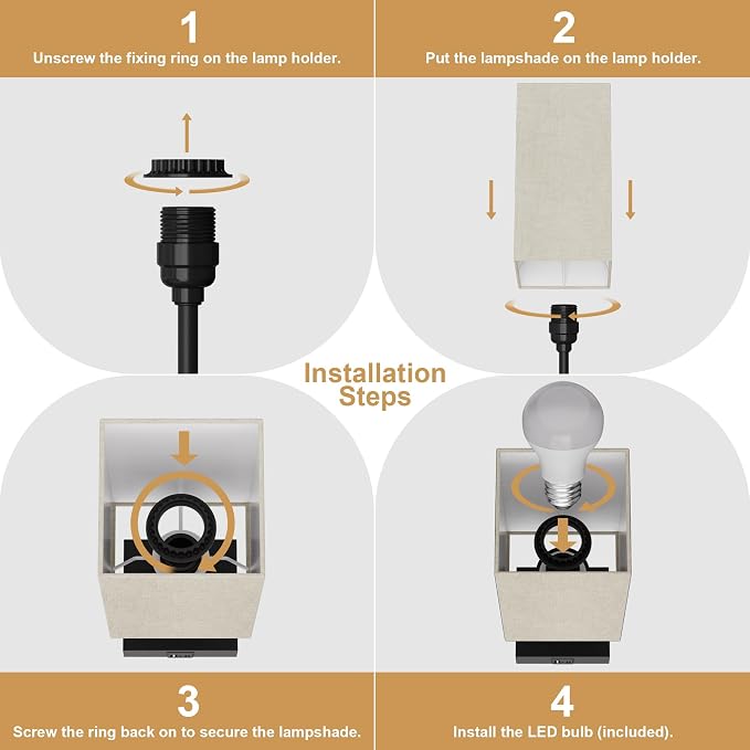 Touch Bedside Table Lamp for Bedroom, 14-Inch, Beige, Set of 2 | USB A+C Ports, Touch 3-Way Dimmable LED Bulb Included Fabric Lampshade Metal Base Small Nightstand Lamp for Desk Living Room