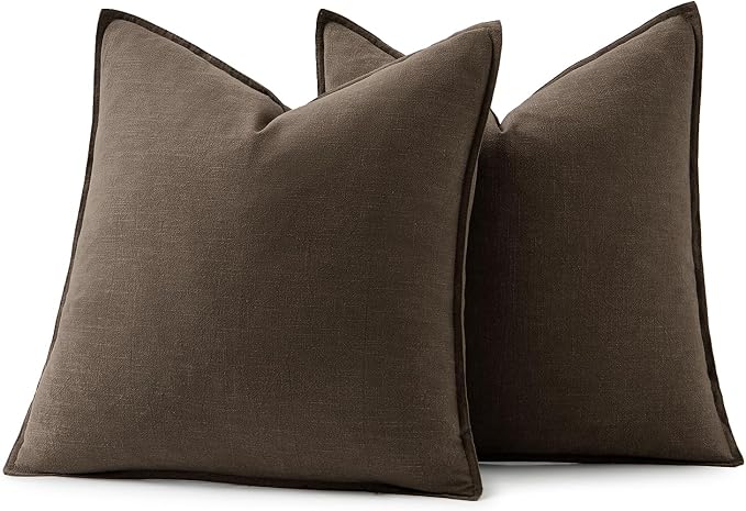 MIULEE Decorative Linen Euro Sham Pillow Covers 26x26 Dark Coffee Chocolate | Boho Farmhouse Fall Autumn Couch Throw Pillows for Bed, Pack of 2 Accent Modern Pillowcases, Sofa Livingroom Home Decor