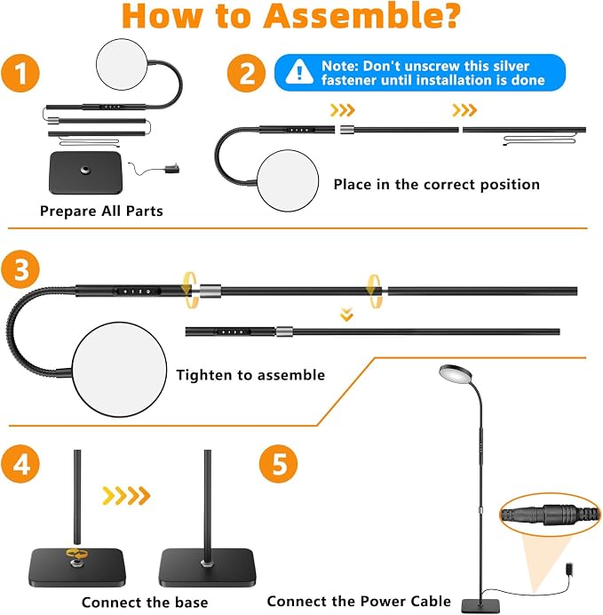 PACOVY Floor Lamp, Adjustable Height Floor Lamps for Living Room Bedroom, 120 LED Super Bright Standing Lamp Remote & Touch Control Dimmable Gooseneck Tall Stand Reading Lamp for Office Craft, Black