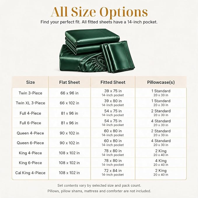 CozyLux Satin Sheets Full, 4-Piece 14-Inch Deep Pocket Sheet Set | OEKO-TEX Certified Silky Soft Sheet Set for Hair & Skin, Luxurious Silky-Smooth Satin for Elegant Bedroom Decor, Dark Green