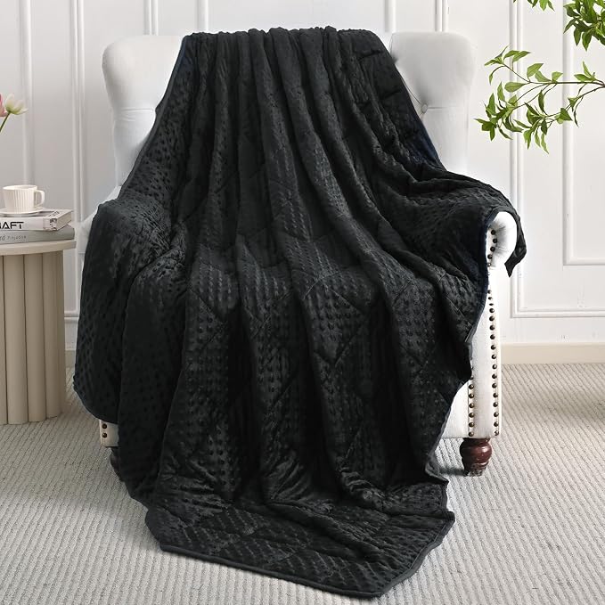 Mr. Sandman Weighted Blanket for Adults, Queen Size 20 lbs, 60 x 80 Inches | Cooling Soft Minky for Hot Sleepers; Machine Washable; Filled with Glass Beads; Heavy Bed Throw for Sleep; Black