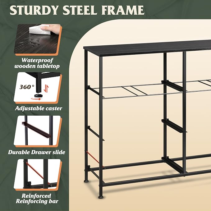 WLIVE Wide Dresser for Bedroom, 8 Drawer Chest of Drawers, Black Wood Grain | 8 roomy fabric drawers, Wide storage design, Bedroom or closet use, Sturdy steel frame, Smooth wood tabletop