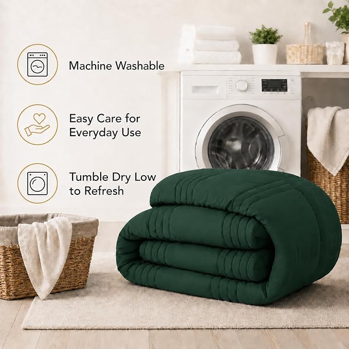 Twin Comforter Set Emerald Green - Bed in a Bag Twin Size 5 Pieces, Soft Bedding Set for All Seasons, Premium College Dorm Comforter Set with Comforter, 1 Sheet, 1 Pillowcase & 1 Sham
