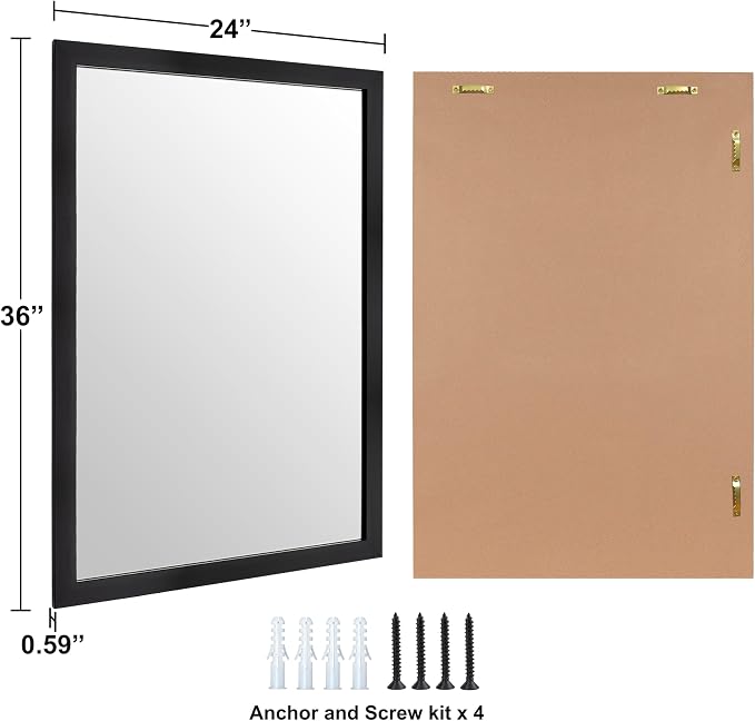 Bathroom Mirror for Over Sink 36x24 Inch Rectangular Wall Mirror, Black | Decorative Wall Mounted Mirror, Hangs Horizontally or Vertically for Vanity, Entryway, Restroom