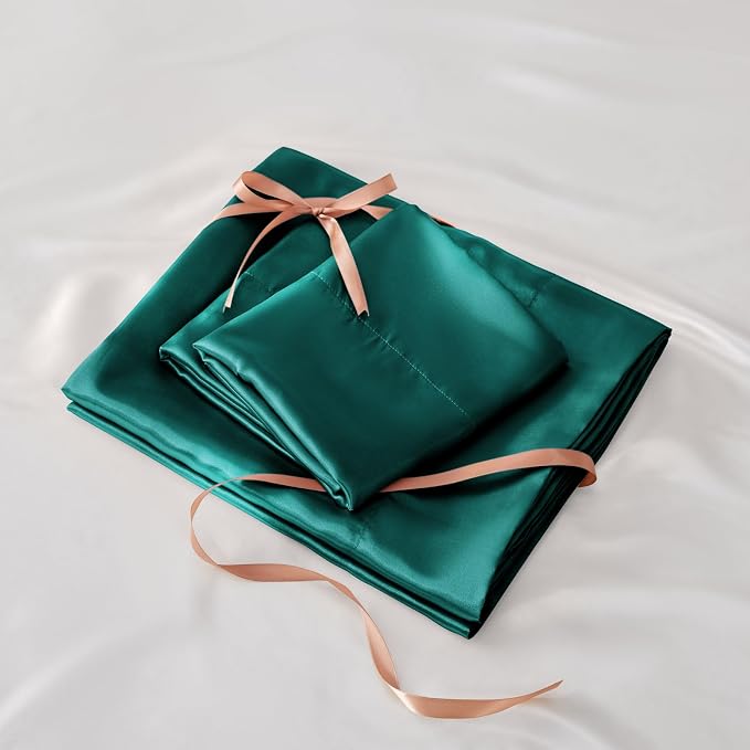 BEDELITE Satin Sheets Queen Size Bed Set, Teal, 4 Pieces | Luxury Silky Bed Sheets, 15 Inch Deep Pocket, Similar to Silk, Soft and Cooling, Reduces Friction, Gentle on Hair and Skin
