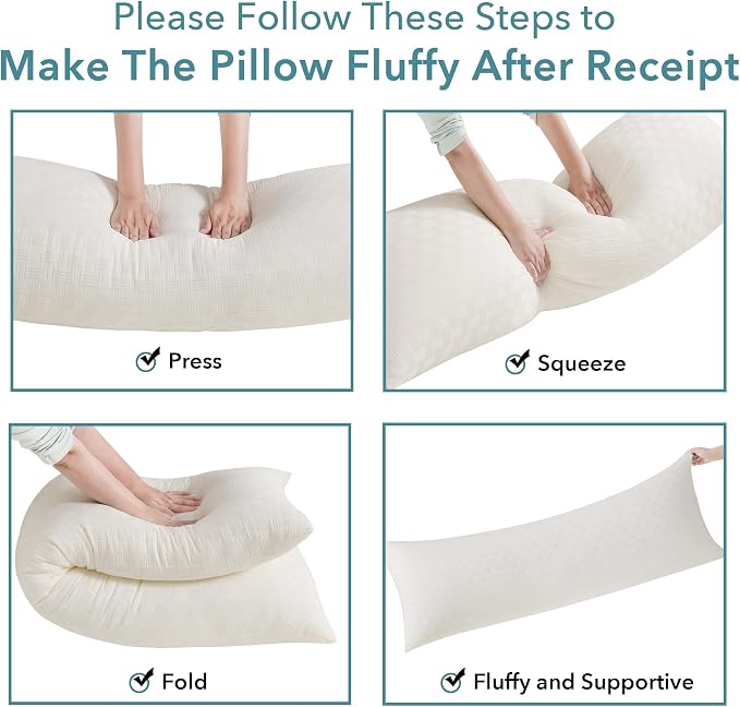 Oubonun Full Body Pillow for Side Sleeper, Adjustable Fluffy Long Pillow | Generous Fill Plush Support - Large Loft Insert for Pregnancy Contour, Breathable Sweat-Absorbing Skin-Friendly Bed Cushion