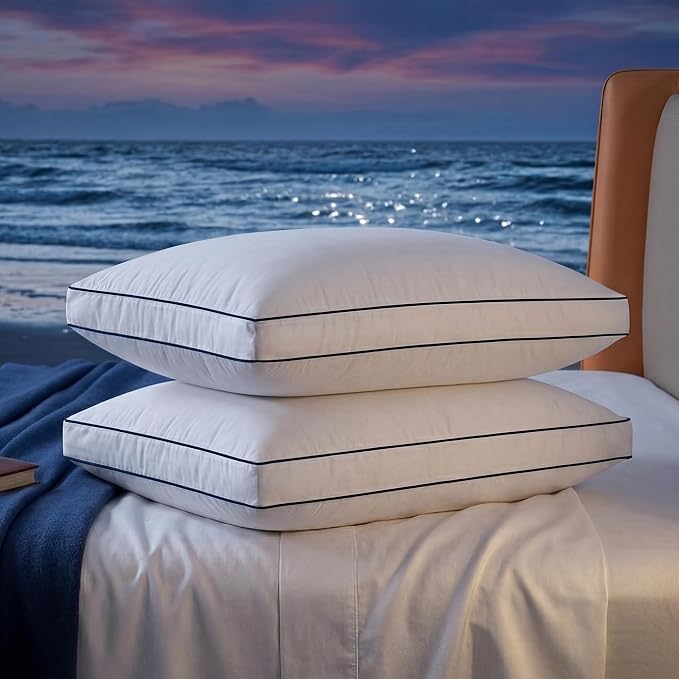 Down Pillows Queen Size Set of 2, Hotel Bed Pillow for Sleeping | Luxury Collection Gusseted Pillow Soft and Fluffy Support, Cotton Cover, Breathable, for Side, Back and Stomach Sleepers