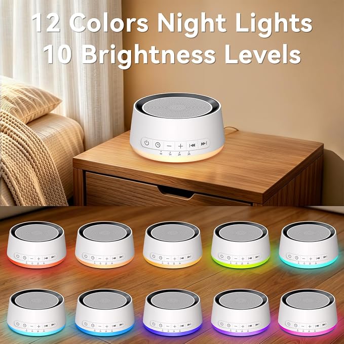 Sound Machine Night Light White Noise Machine with 30 Soothing Sounds 12 Colors Night Light Sleep Machine for Baby Kids Adults Brown Pink Nosie Machine with 32 Volume Levels for Office Home Travel