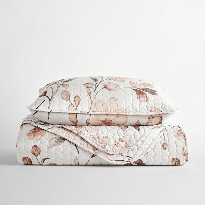 Merit Linens 3 Piece Quilt Set - Super Soft - Lightweight - All Season Quilted Coverlet - Timeless Patterns - Twin/TwinXL Natural