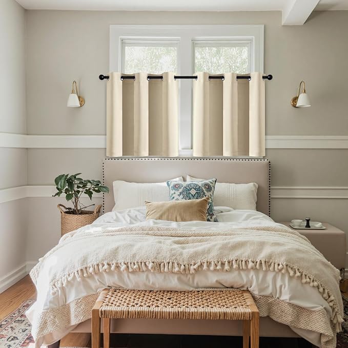 MIULEE Blackout Curtains for Bedroom 2 Panels 40 x 36 Inch Long Cream Beige | Thermal Insulated, Living Room Darkening Grommet Drapes, Noise Reducing, Light Blocking Window Treatments