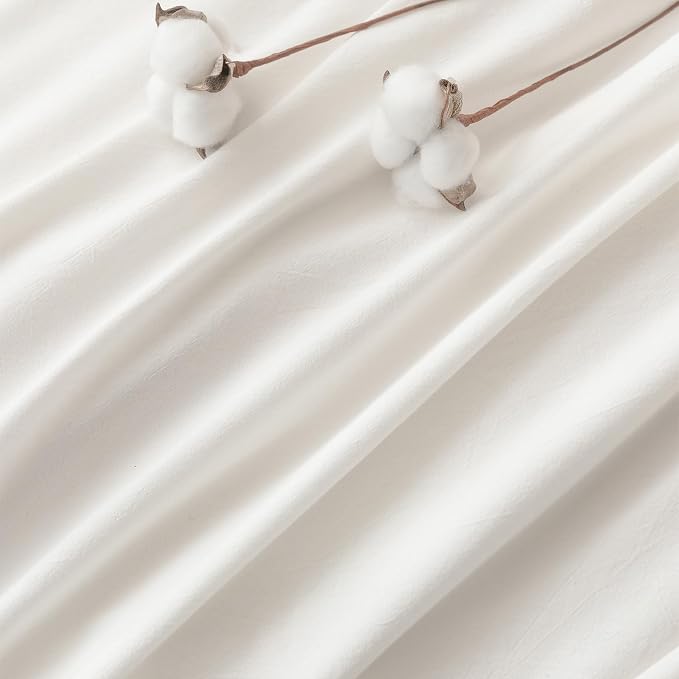 BDEAR 3Pcs Off White Duvet Cover Set Super Queen Size 98" L x 90" W | 100% Washed Cotton, 1 Duvet Cover with 2 Pillowcases, Zipper Closure, OEKO TEX Standard,8 Corner Ties,Linen-Liked Texture