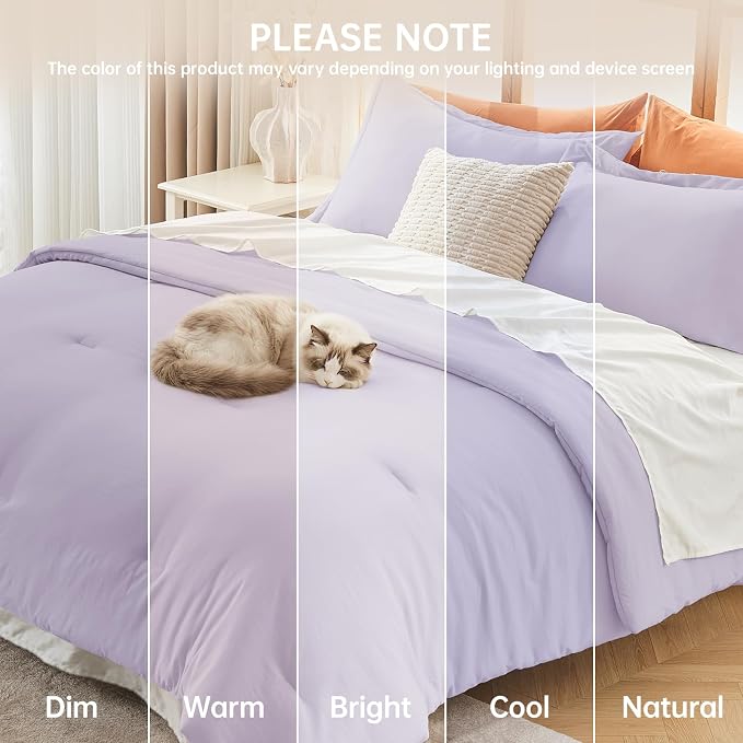 Full Comforter Sets, All Season Ultra Soft Down Alternative Bedding - 3 Piece Lightweight Bed Set Includes 1 Comforter (82"x86") and 2 Pillow Shams (20"x26"), Lavender