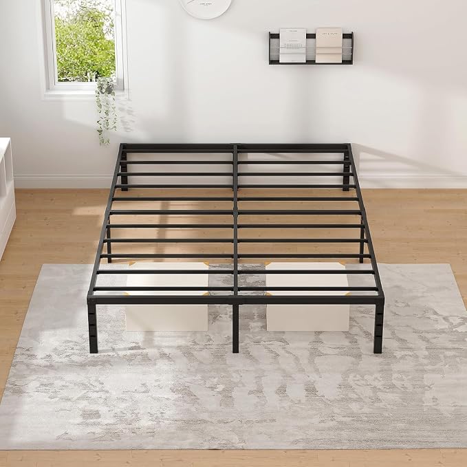 NEW JETO Metal Bed Frame,Queen Size Bed Frame with Storage Space,14 Inch | Heavy Duty Sturdy Mattress Foundation,Easy Assembly,No Box Spring Needed, Black