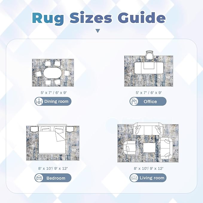 pmtsns Area Rugs 10x14 Living Room: Washable Rug Modern Abstract Neutral Soft Non-Slip Low-Pile Indoor Large Carpet for Bedroom Dining Room Playroom Home Office (Blue Grey Brown, 10'x14')