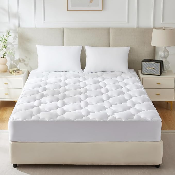 CozyLux Queen Mattress Pad, 450GSM Quilted Cooling Cotton Top Mattress Topper, Extra Deep Pocket Fits 8-21 inches, Oeko-TEX Certified, Plush Soft & Breathable Bed Pad (60"x80", White) (Pack of 2)