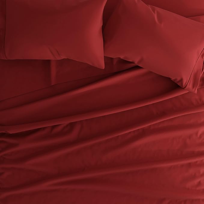 Linen Market Brushed Microfiber Full Sheet Set 4 Piece – Oeko-TEX Certified Ultra Soft & Wrinkle-Free - 16" Deep Pocket Sheets - Easy Care Full Size - Burgundy