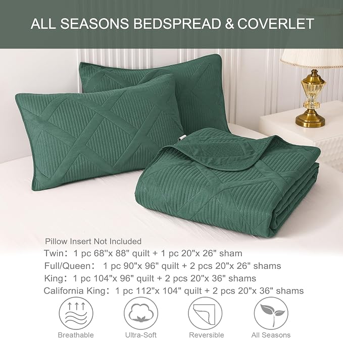Exclusivo Mezcla Twin Size Quilt Set, Green | Soft Bedspreads with 1 Pillow Sham, Modern Striped Pattern, Lightweight Bedding Set Coverlets for All Seasons, 68x88 Inch