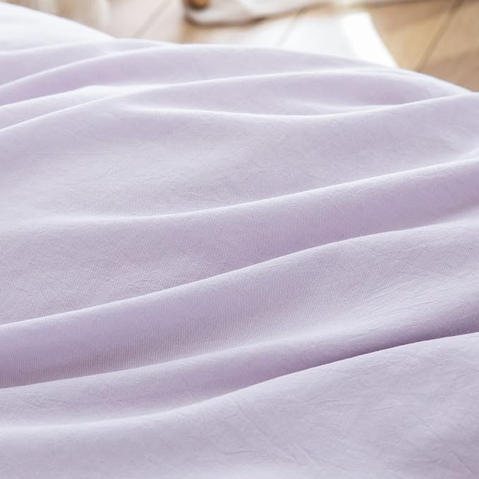 BESTOUCH Cotton Solid Duvet Cover Set Linen Feel Taro Purple Queen | 100% Washed Cotton, Soft Wrinkle Texture, Hidden Zipper, 8 Ties, Breathable Lightweight Durable Comfy, 3 Pcs No Insert