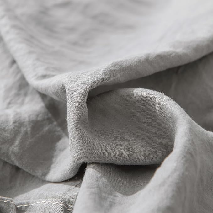Bedorm Gray King Duvet Cover Set Ruffle Bedding Set Pleat Ruffled Shabby Chic Comforter Cover Extra Soft & Easy Care Gray Boho Duvet Cover with Zipper Closure